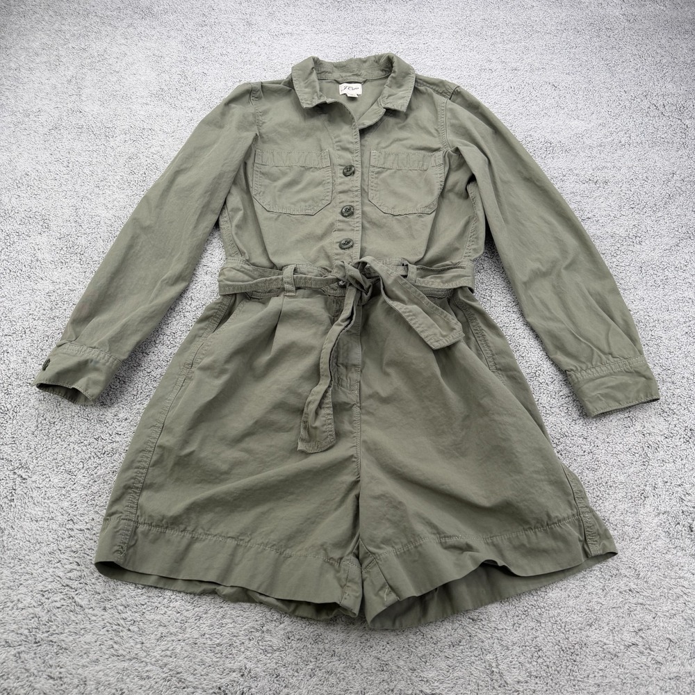 J Crew Romper Womens 2 Olive Green Belted Long Sleeve Button Front Safari Pocket